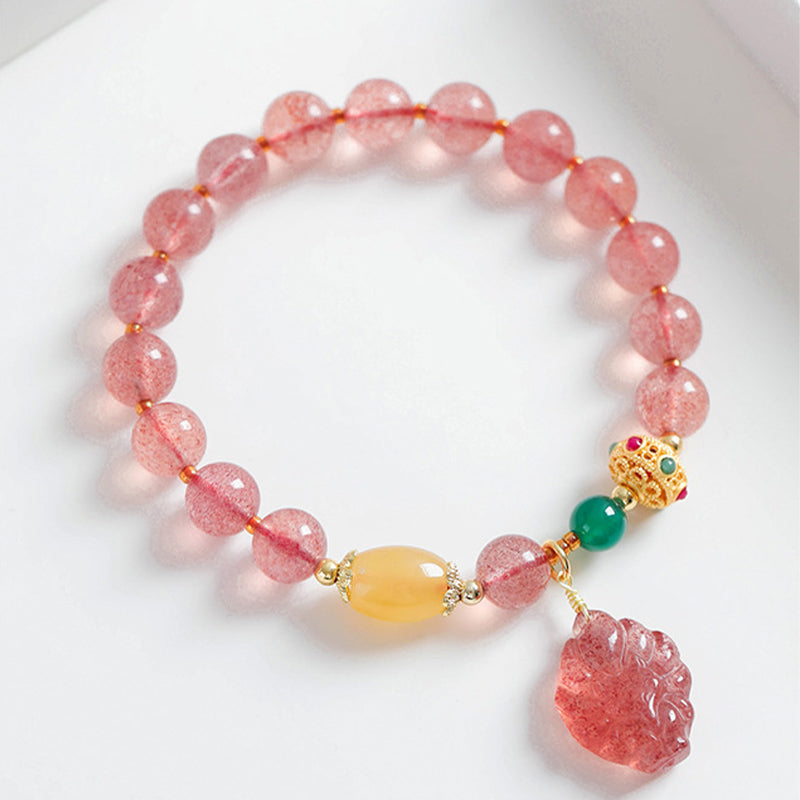 Bransoletka lecznicza Buddha Stones Natural Truskawkowy Kwarc Dziewięcioogonowy Lis