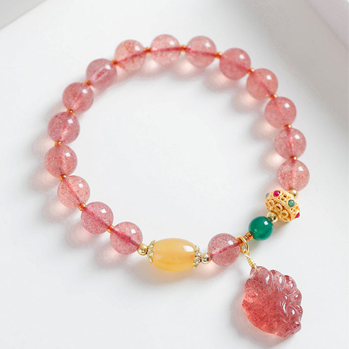 Bransoletka lecznicza Buddha Stones Natural Truskawkowy Kwarc Dziewięcioogonowy Lis