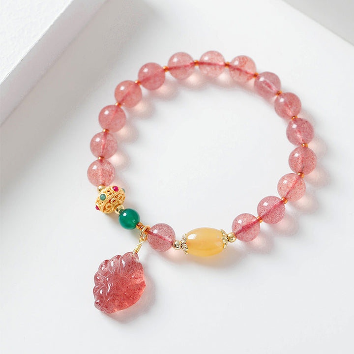 Bransoletka lecznicza Buddha Stones Natural Truskawkowy Kwarc Dziewięcioogonowy Lis