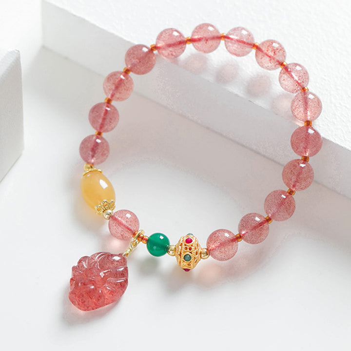 Bransoletka lecznicza Buddha Stones Natural Truskawkowy Kwarc Dziewięcioogonowy Lis