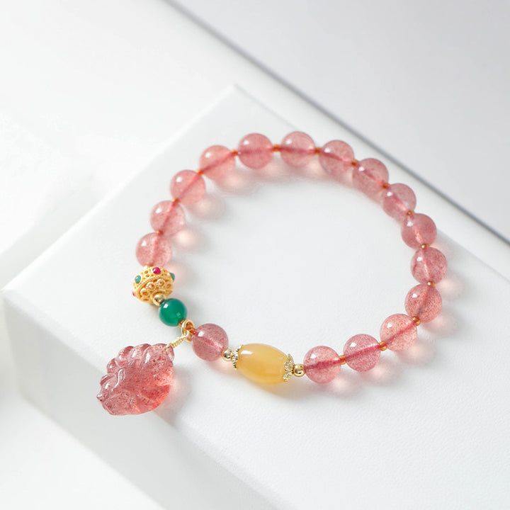 Bransoletka lecznicza Buddha Stones Natural Truskawkowy Kwarc Dziewięcioogonowy Lis