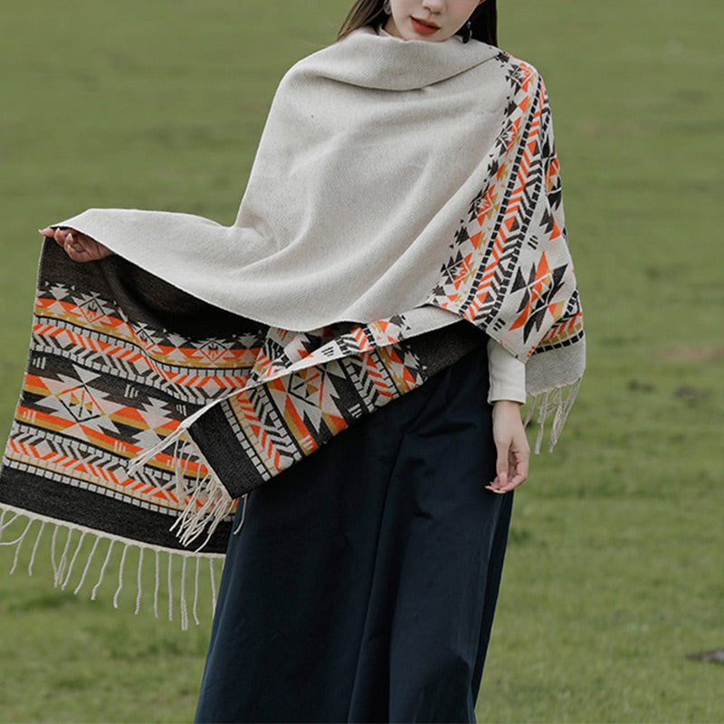 Buddha Stones Tybetański Szal Kolorowa Geometria Zimowy Przytulny Podróżny Szalik Otulacz - image 1