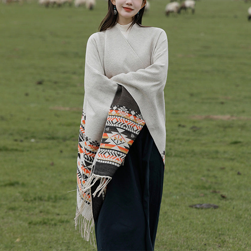 Buddha Stones Tybetański Szal Kolorowa Geometria Zimowy Przytulny Podróżny Szalik Otulacz - image 4