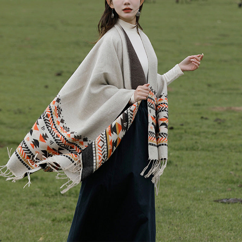 Buddha Stones Tybetański Szal Kolorowa Geometria Zimowy Przytulny Podróżny Szalik Otulacz - image 2