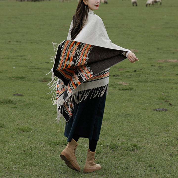 Buddha Stones Tybetański Szal Kolorowa Geometria Zimowy Przytulny Podróżny Szalik Otulacz - image 10