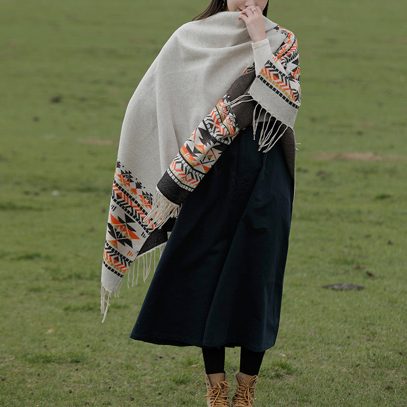 Buddha Stones Tybetański Szal Kolorowa Geometria Zimowy Przytulny Podróżny Szalik Otulacz - image 8