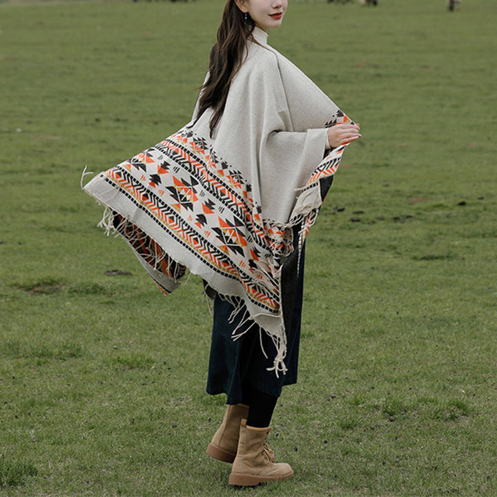 Buddha Stones Tybetański Szal Kolorowa Geometria Zimowy Przytulny Podróżny Szalik Otulacz - image 7