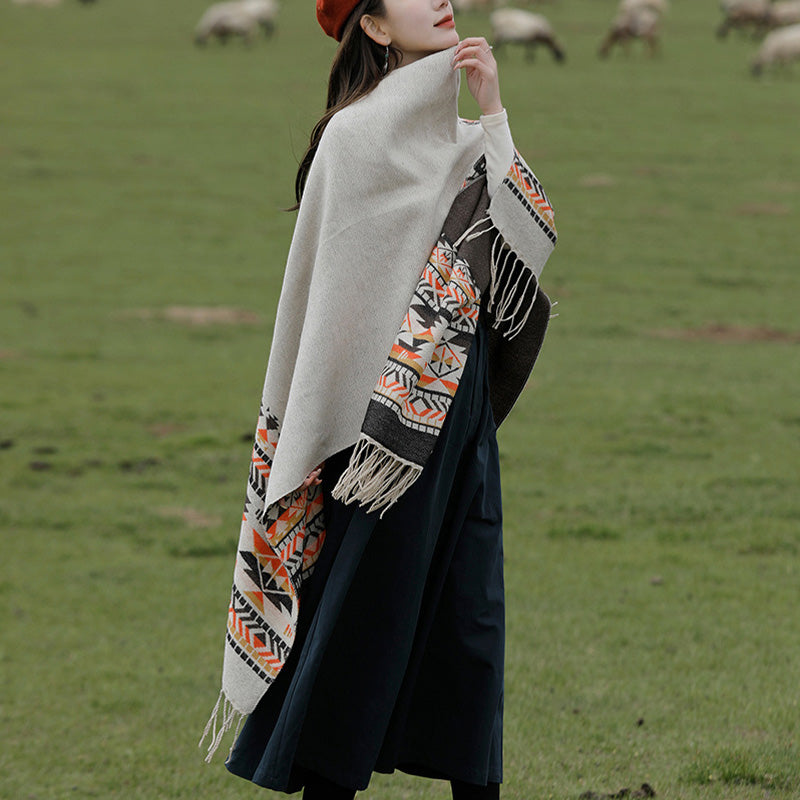 Buddha Stones Tybetański Szal Kolorowa Geometria Zimowy Przytulny Podróżny Szalik Otulacz - image 5