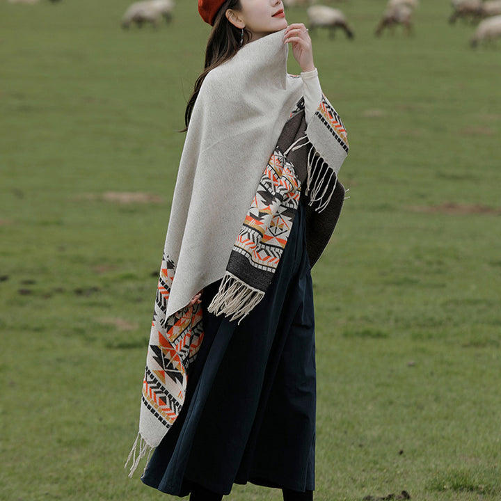 Buddha Stones Tybetański Szal Kolorowa Geometria Zimowy Przytulny Podróżny Szalik Otulacz - image 5