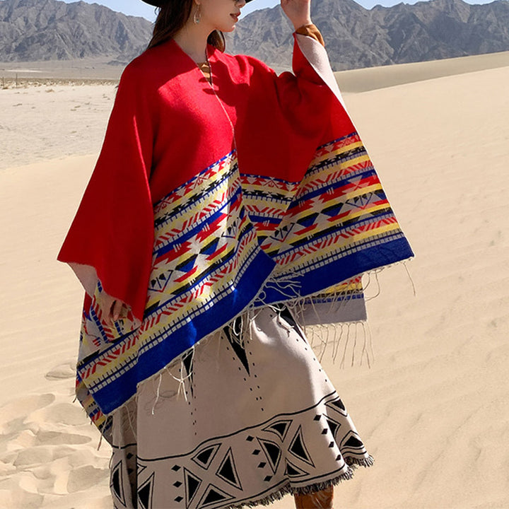 Buddha Stones Tybetański Szal Kolorowa Geometria Zimowy Przytulny Podróżny Szalik Otulacz - image 21