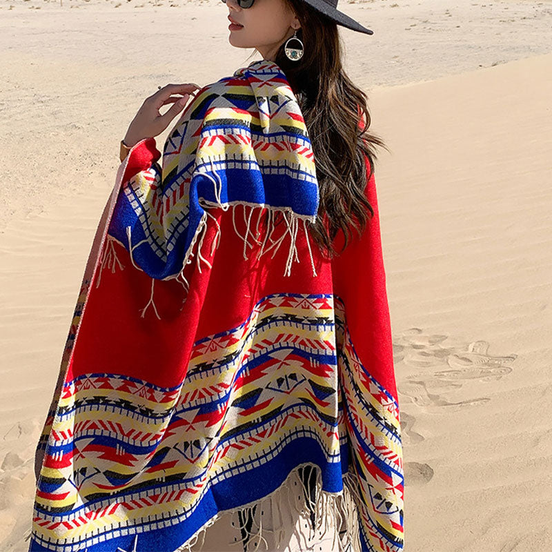 Buddha Stones Tybetański Szal Kolorowa Geometria Zimowy Przytulny Podróżny Szalik Otulacz - image 19