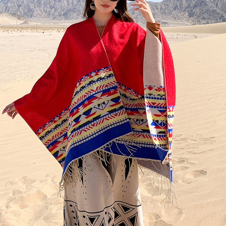 Buddha Stones Tybetański Szal Kolorowa Geometria Zimowy Przytulny Podróżny Szalik Otulacz - image 14