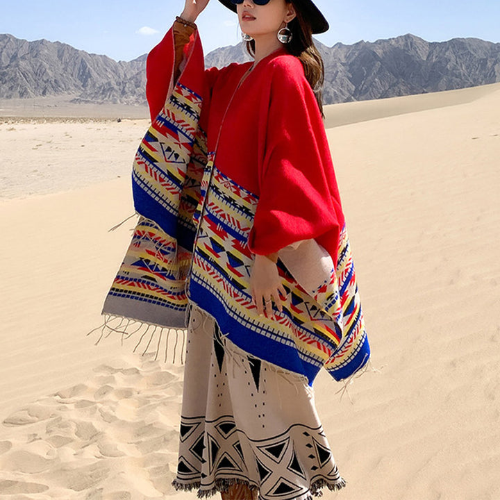 Buddha Stones Tybetański Szal Kolorowa Geometria Zimowy Przytulny Podróżny Szalik Otulacz - image 18