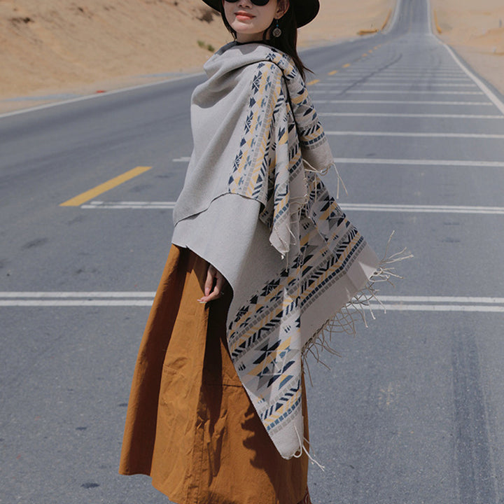 Buddha Stones Tybetański Szal Kolorowa Geometria Zimowy Przytulny Podróżny Szalik Otulacz - image 27