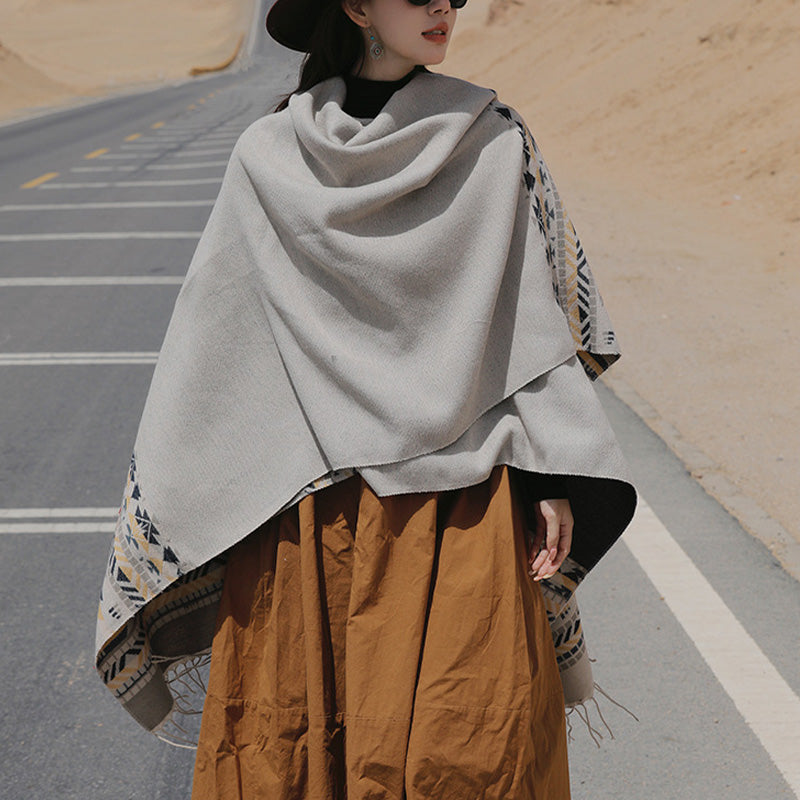 Buddha Stones Tybetański Szal Kolorowa Geometria Zimowy Przytulny Podróżny Szalik Otulacz - image 26