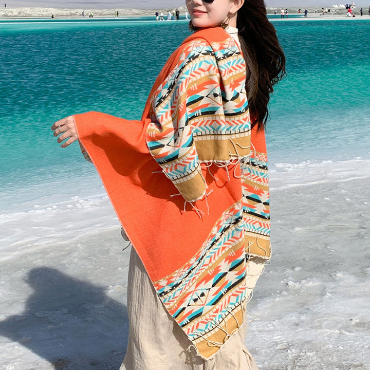 Buddha Stones Tybetański Szal Kolorowa Geometria Zimowy Przytulny Podróżny Szalik Otulacz - image 38