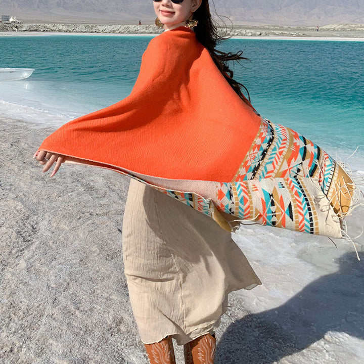 Buddha Stones Tybetański Szal Kolorowa Geometria Zimowy Przytulny Podróżny Szalik Otulacz - image 39