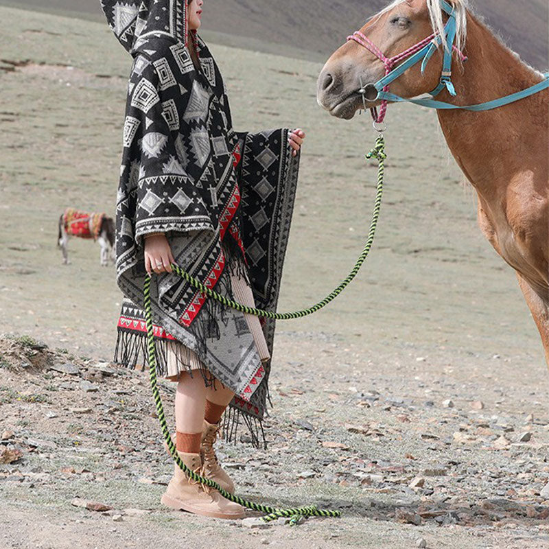 Buddha Stones Tybetański szal z trójkątnym wzorem Kaptur Płaszcz Zimowy Przytulny Szalik Podróżny Otulacz - image 5