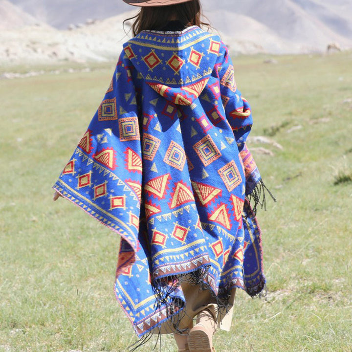 Buddha Stones Tybetański szal z trójkątnym wzorem Kaptur Płaszcz Zimowy Przytulny Szalik Podróżny Otulacz - image 2
