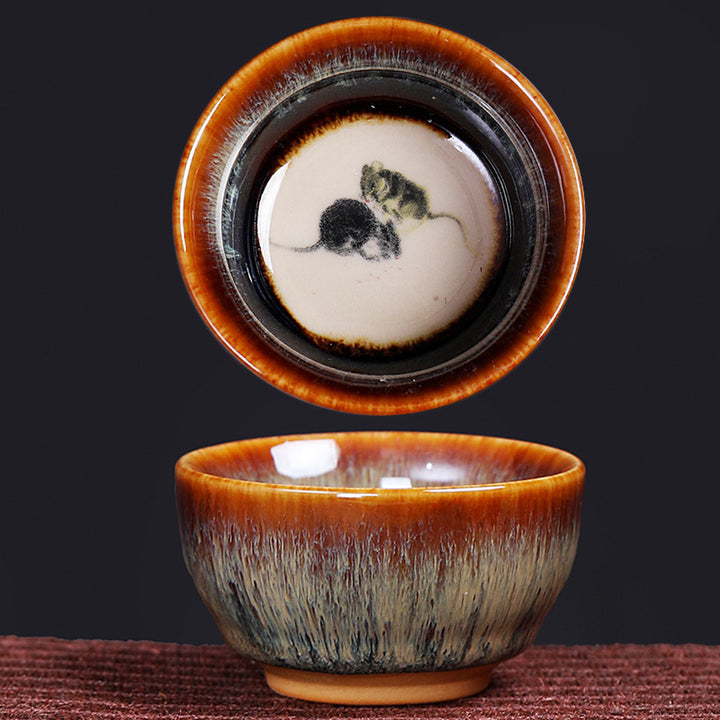 Buddha Stones 12 Chiński wzór zodiaku Ceramiczna filiżanka do herbaty Kung Fu Jian Chińska filiżanka do herbaty Zhan 73 ml