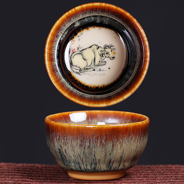 Buddha Stones 12 Chiński wzór zodiaku Ceramiczna filiżanka do herbaty Kung Fu Jian Chińska filiżanka do herbaty Zhan 73 ml