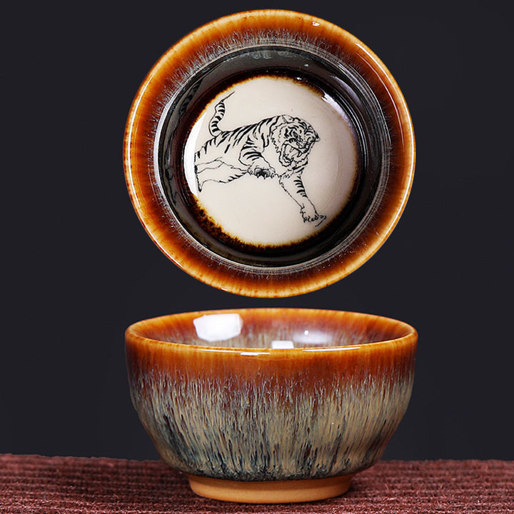 Buddha Stones 12 Chiński wzór zodiaku Ceramiczna filiżanka do herbaty Kung Fu Jian Chińska filiżanka do herbaty Zhan 73 ml