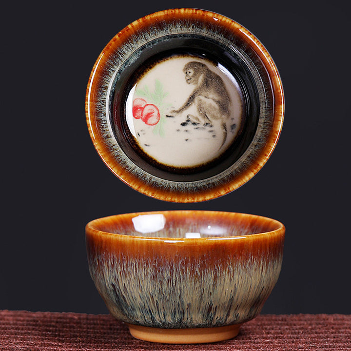 Buddha Stones 12 Chiński wzór zodiaku Ceramiczna filiżanka do herbaty Kung Fu Jian Chińska filiżanka do herbaty Zhan 73 ml