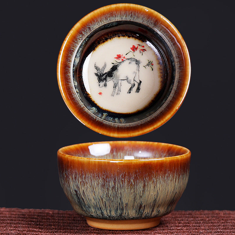 Buddha Stones 12 Chiński wzór zodiaku Ceramiczna filiżanka do herbaty Kung Fu Jian Chińska filiżanka do herbaty Zhan 73 ml
