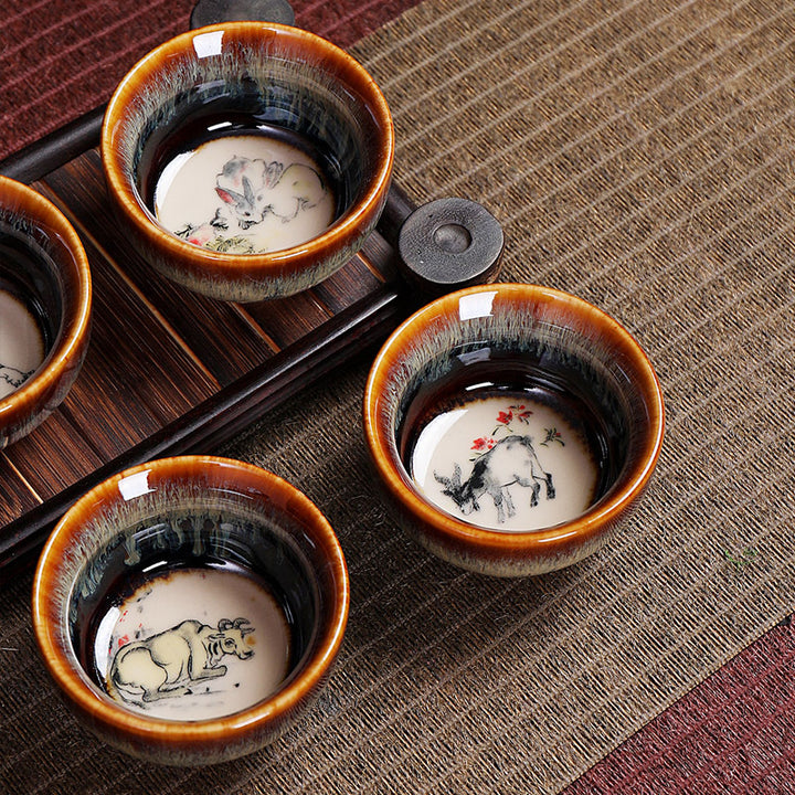 Buddha Stones 12 Chiński wzór zodiaku Ceramiczna filiżanka do herbaty Kung Fu Jian Chińska filiżanka do herbaty Zhan 73 ml