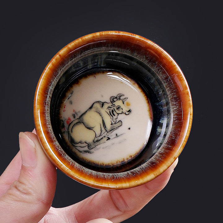 Buddha Stones 12 Chiński wzór zodiaku Ceramiczna filiżanka do herbaty Kung Fu Jian Chińska filiżanka do herbaty Zhan 73 ml