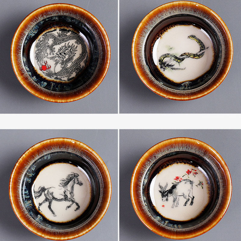 Buddha Stones 12 Chiński wzór zodiaku Ceramiczna filiżanka do herbaty Kung Fu Jian Chińska filiżanka do herbaty Zhan 73 ml