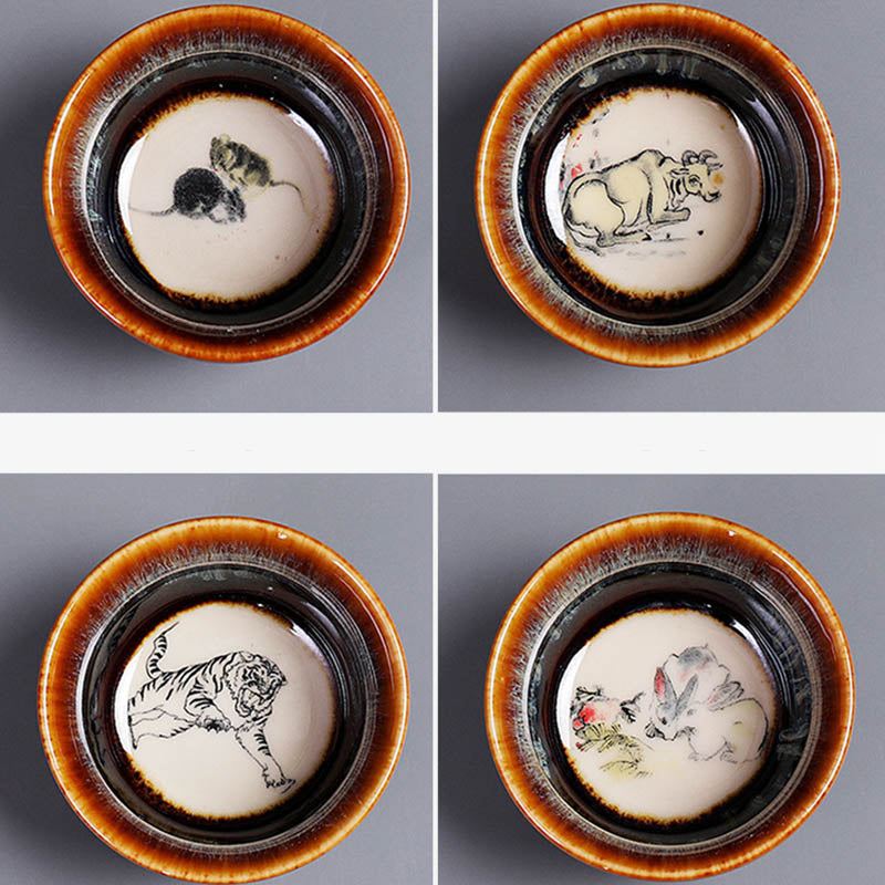 Buddha Stones 12 Chiński wzór zodiaku Ceramiczna filiżanka do herbaty Kung Fu Jian Chińska filiżanka do herbaty Zhan 73 ml