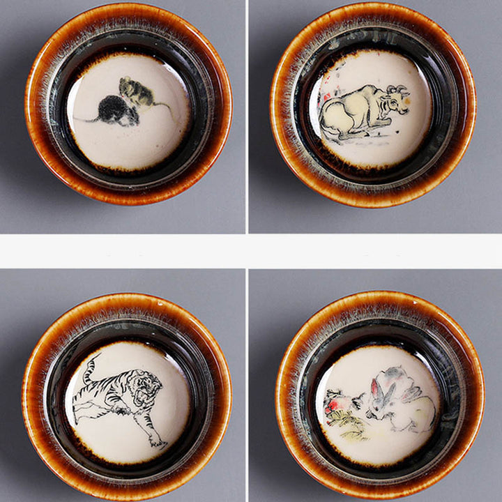 Buddha Stones 12 Chiński wzór zodiaku Ceramiczna filiżanka do herbaty Kung Fu Jian Chińska filiżanka do herbaty Zhan 73 ml