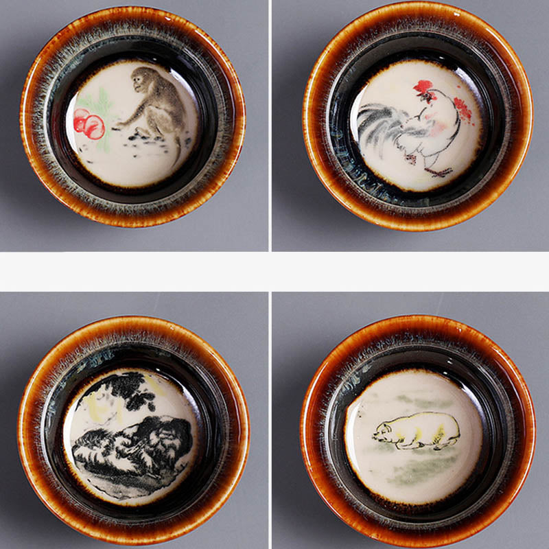 Buddha Stones 12 Chiński wzór zodiaku Ceramiczna filiżanka do herbaty Kung Fu Jian Chińska filiżanka do herbaty Zhan 73 ml