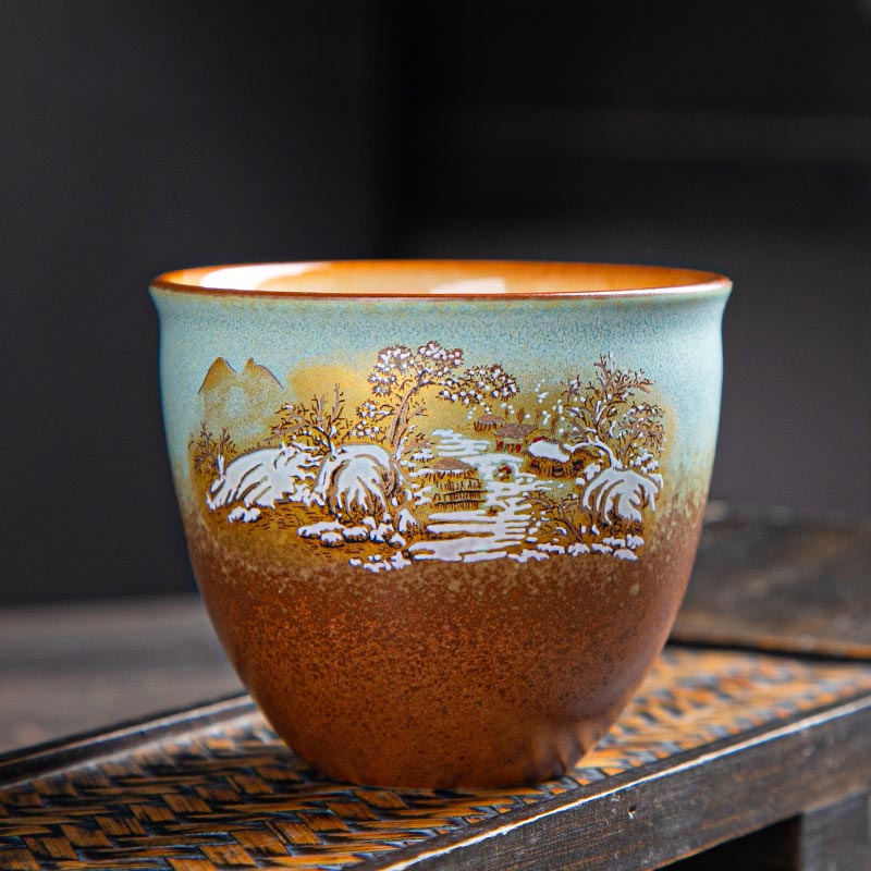 Buddha Stones Kolorowe Jelenie Pipa Śnieg Kwiaty Śliwki Góry Rzeki Ptak Ceramiczna Filiżanka Kung Fu Filiżanka Miska