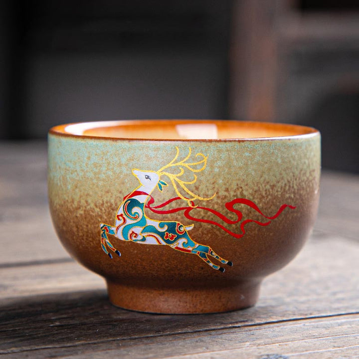 Buddha Stones Kolorowe Jelenie Pipa Śnieg Kwiaty Śliwki Góry Rzeki Ptak Ceramiczna Filiżanka Kung Fu Filiżanka Miska