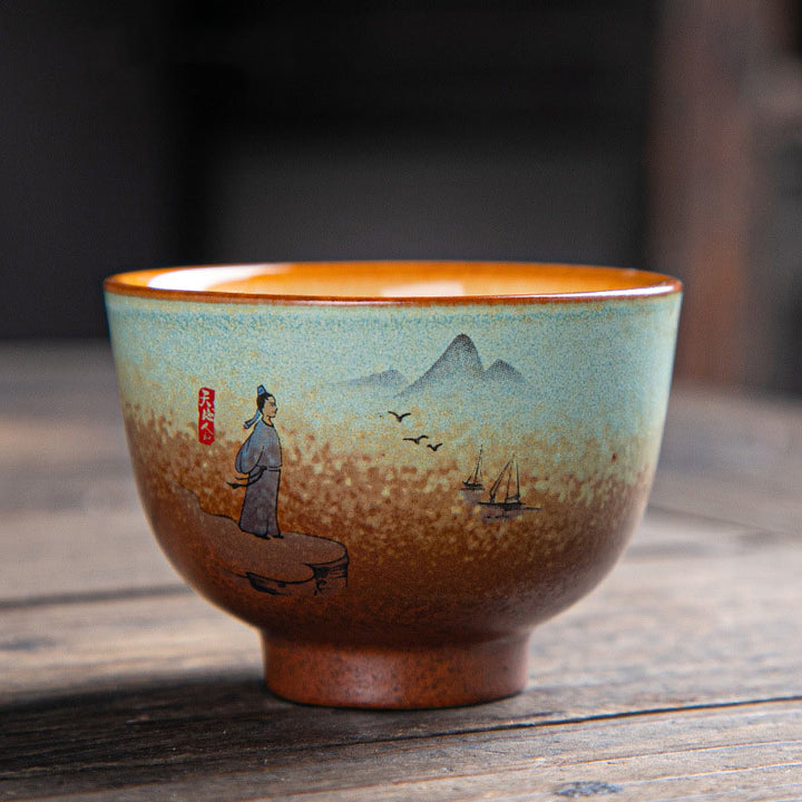 Buddha Stones Kolorowe Jelenie Pipa Śnieg Kwiaty Śliwki Góry Rzeki Ptak Ceramiczna Filiżanka Kung Fu Filiżanka Miska