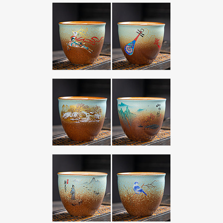 Buddha Stones Kolorowe Jelenie Pipa Śnieg Kwiaty Śliwki Góry Rzeki Ptak Ceramiczna Filiżanka Kung Fu Filiżanka Miska