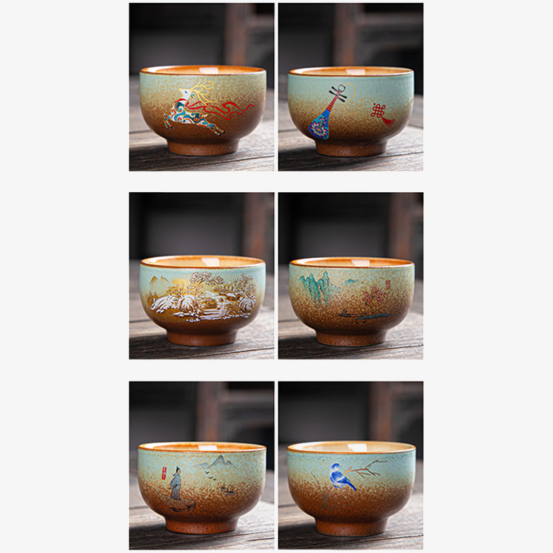 Buddha Stones Kolorowe Jelenie Pipa Śnieg Kwiaty Śliwki Góry Rzeki Ptak Ceramiczna Filiżanka Kung Fu Filiżanka Miska