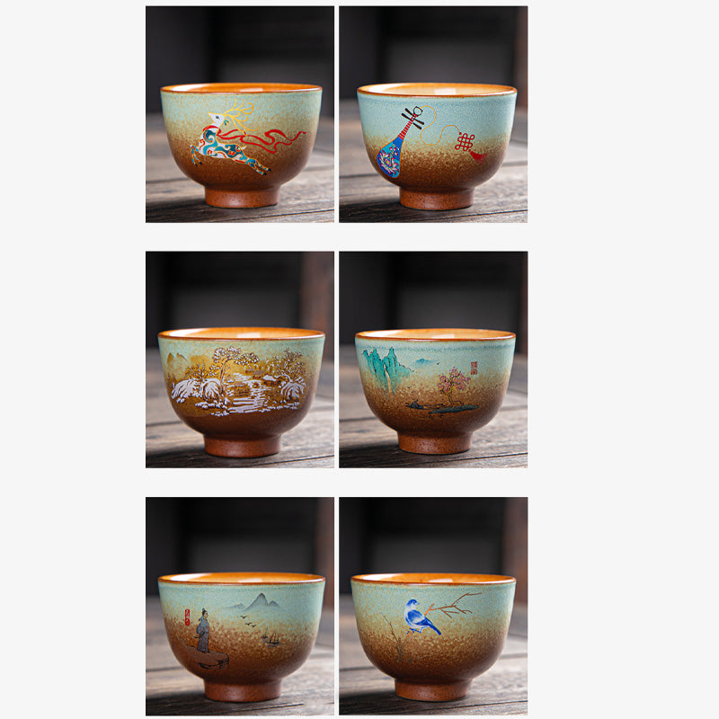 Buddha Stones Kolorowe Jelenie Pipa Śnieg Kwiaty Śliwki Góry Rzeki Ptak Ceramiczna Filiżanka Kung Fu Filiżanka Miska