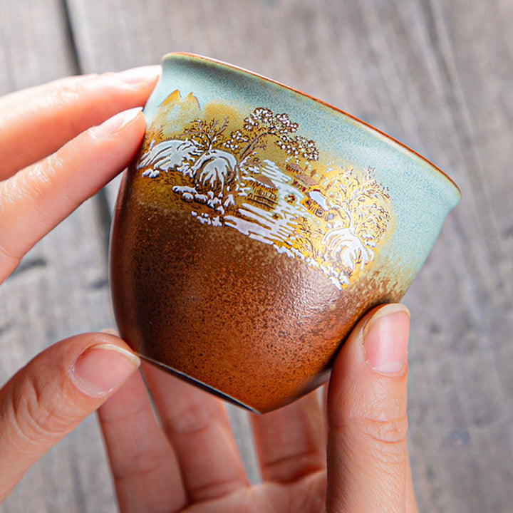 Buddha Stones Kolorowe Jelenie Pipa Śnieg Kwiaty Śliwki Góry Rzeki Ptak Ceramiczna Filiżanka Kung Fu Filiżanka Miska
