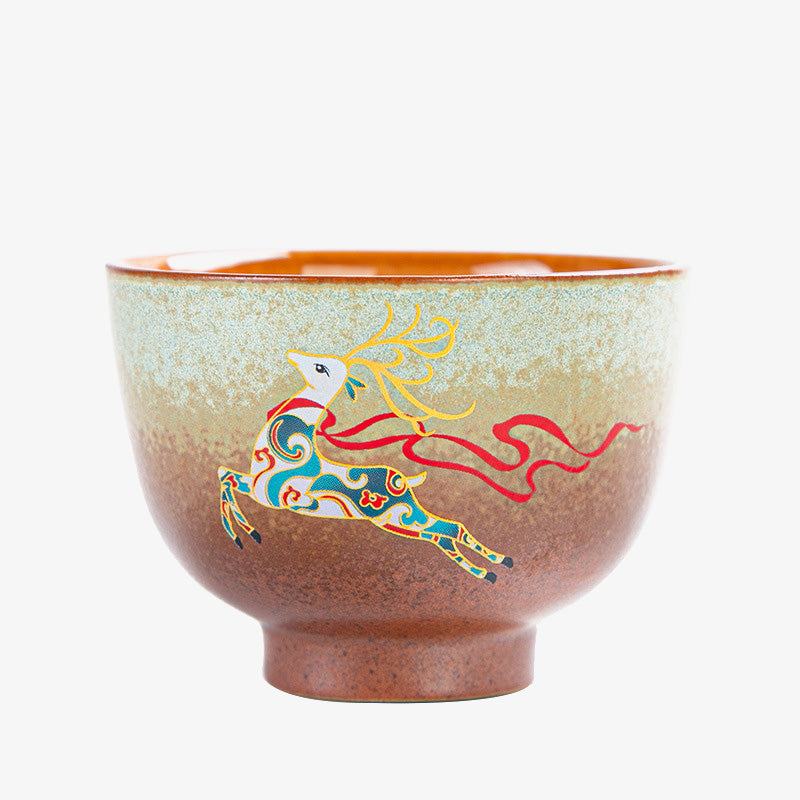 Buddha Stones Kolorowe Jelenie Pipa Śnieg Kwiaty Śliwki Góry Rzeki Ptak Ceramiczna Filiżanka Kung Fu Filiżanka Miska