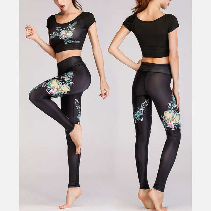 Buddha Stones 2 szt. Lotos Feniks Wiosenne Kwiaty Pawie Nadruk Top Spodnie Sport Fitness Joga Damskie Zestawy Jogi - image 12