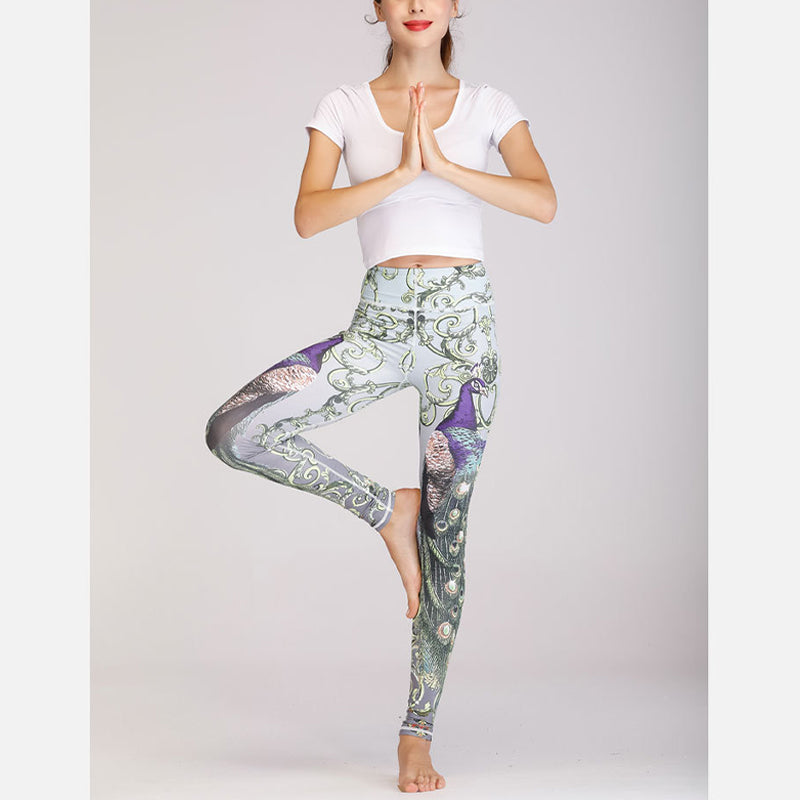 Buddha Stones 2 szt. Lotos Feniks Wiosenne Kwiaty Pawie Nadruk Top Spodnie Sport Fitness Joga Damskie Zestawy Jogi - image 19