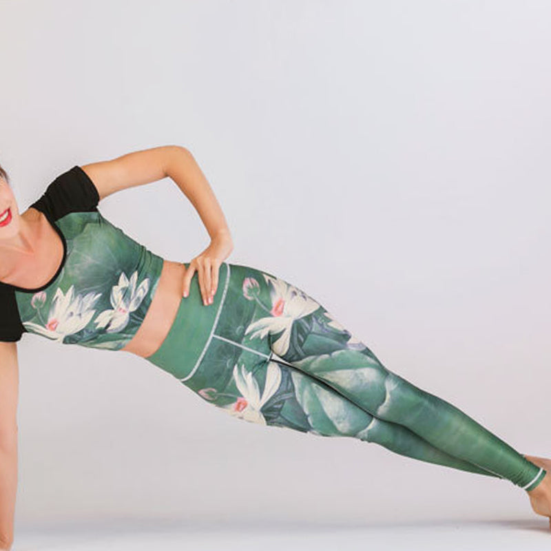 Buddha Stones 2 szt. Lotos Feniks Wiosenne Kwiaty Pawie Nadruk Top Spodnie Sport Fitness Joga Damskie Zestawy Jogi - image 3