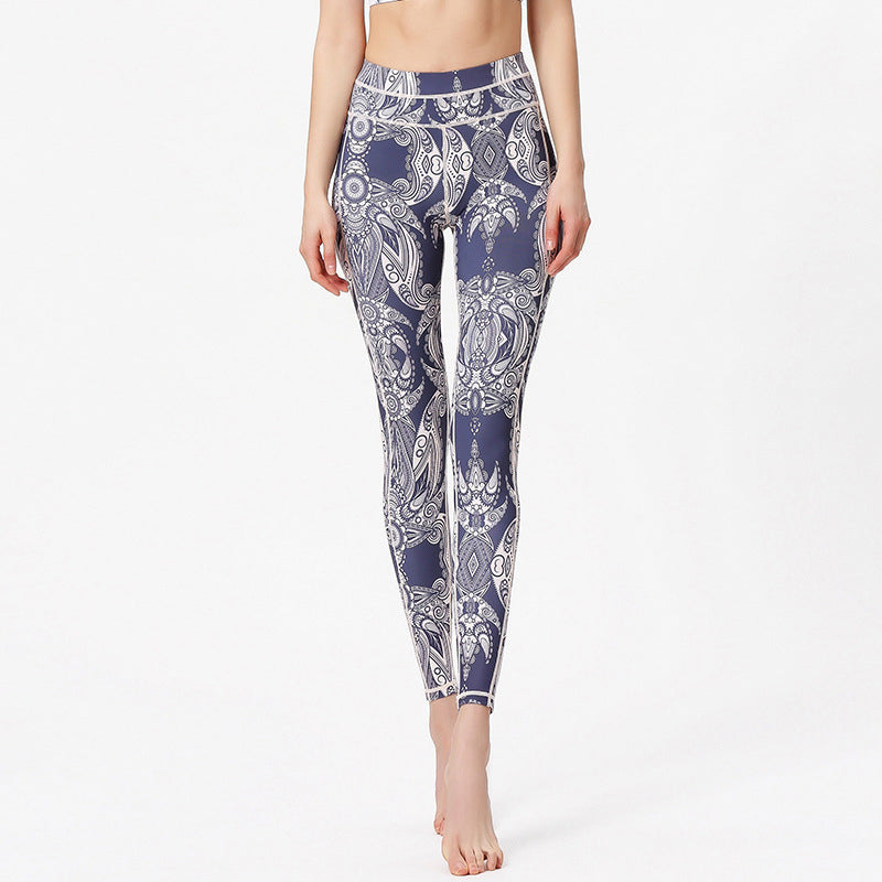Buddha Stones Kwiaty Liście Nadruk Spodnie Sportowe Fitness Joga Legginsy Damskie Spodnie do Jogi - Lawendowy Biały - US8-10, UK/AU12-14, EU40-42 (XL) - image 0
