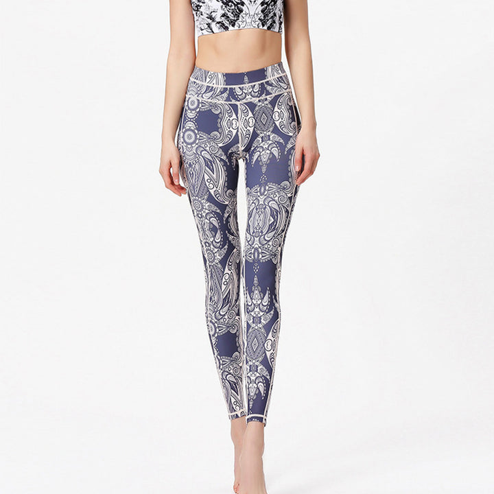 Buddha Stones Kwiaty Liście Nadruk Spodnie Sportowe Fitness Joga Legginsy Damskie Spodnie do Jogi - image 3