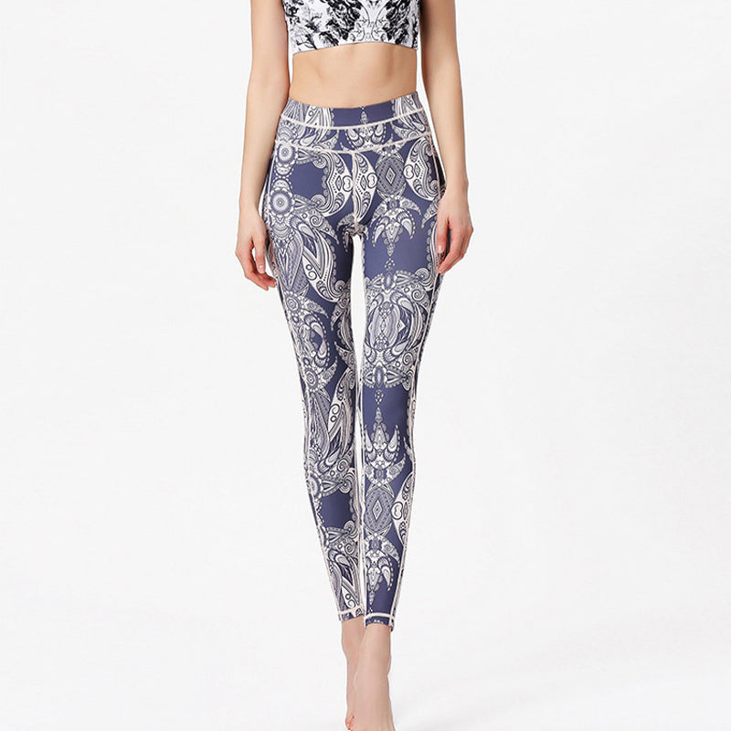 Buddha Stones Kwiaty Liście Nadruk Spodnie Sportowe Fitness Joga Legginsy Damskie Spodnie do Jogi - image 3