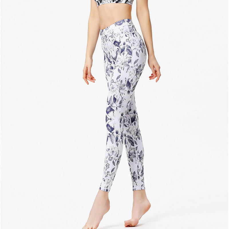 Buddha Stones Kwiaty Liście Nadruk Spodnie Sportowe Fitness Joga Legginsy Damskie Spodnie do Jogi - image 6