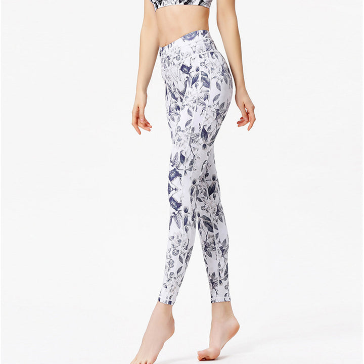 Buddha Stones Kwiaty Liście Nadruk Spodnie Sportowe Fitness Joga Legginsy Damskie Spodnie do Jogi - image 6